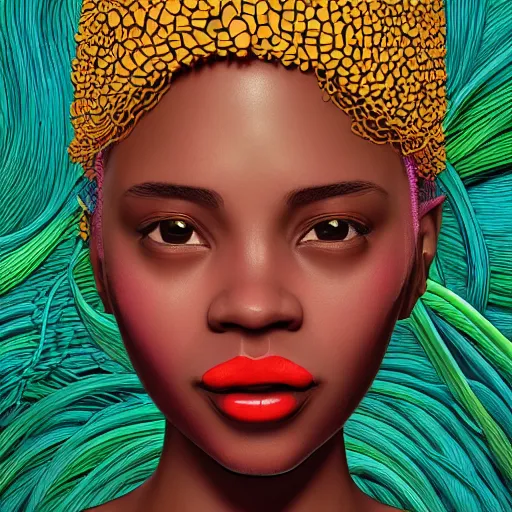 Prompt: the portrait of an incredibly cute and sophisticated black woman partially made of onions of all colors, an ultrafine detailed illustration by james jean, final fantasy, intricate linework, bright colors, behance contest winner, vanitas, angular, altermodern, unreal engine 5 highly rendered, global illumination, radiant light, detailed and intricate environment