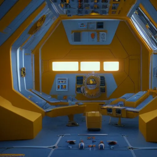 Image similar to A Wes Anderson style interior of a space ship from 2001: A Space Odyssey