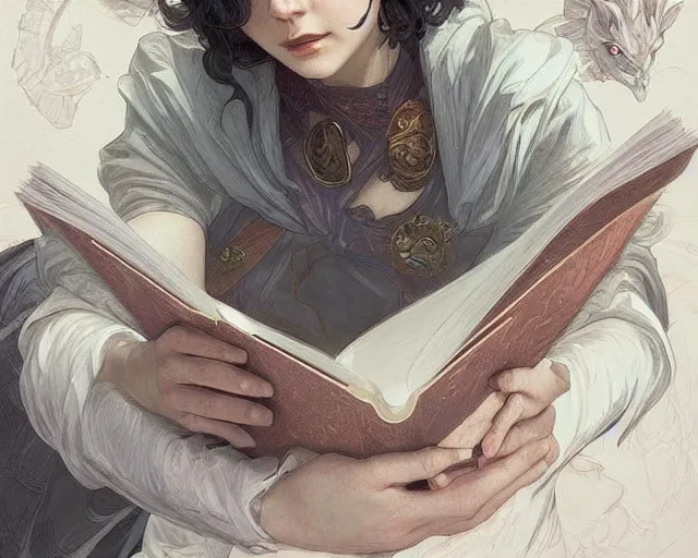 Prompt: faker reading a book, deep focus, d & d, fantasy, intricate, elegant, highly detailed, digital painting, artstation, concept art, matte, sharp focus, illustration, hearthstone, art by artgerm and greg rutkowski and alphonse mucha