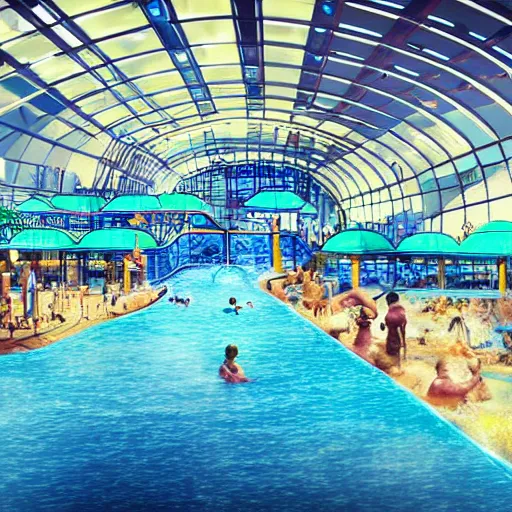 Prompt: waterpark in an airport, digital art, cinematic lighting, epic composition, highly detailed