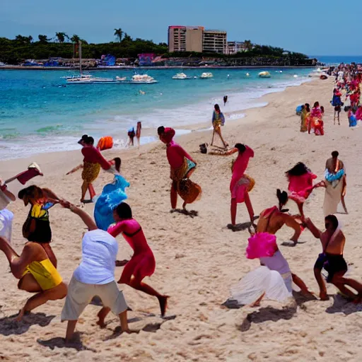 Prompt: salsa festival on cuba, beach, ocean,