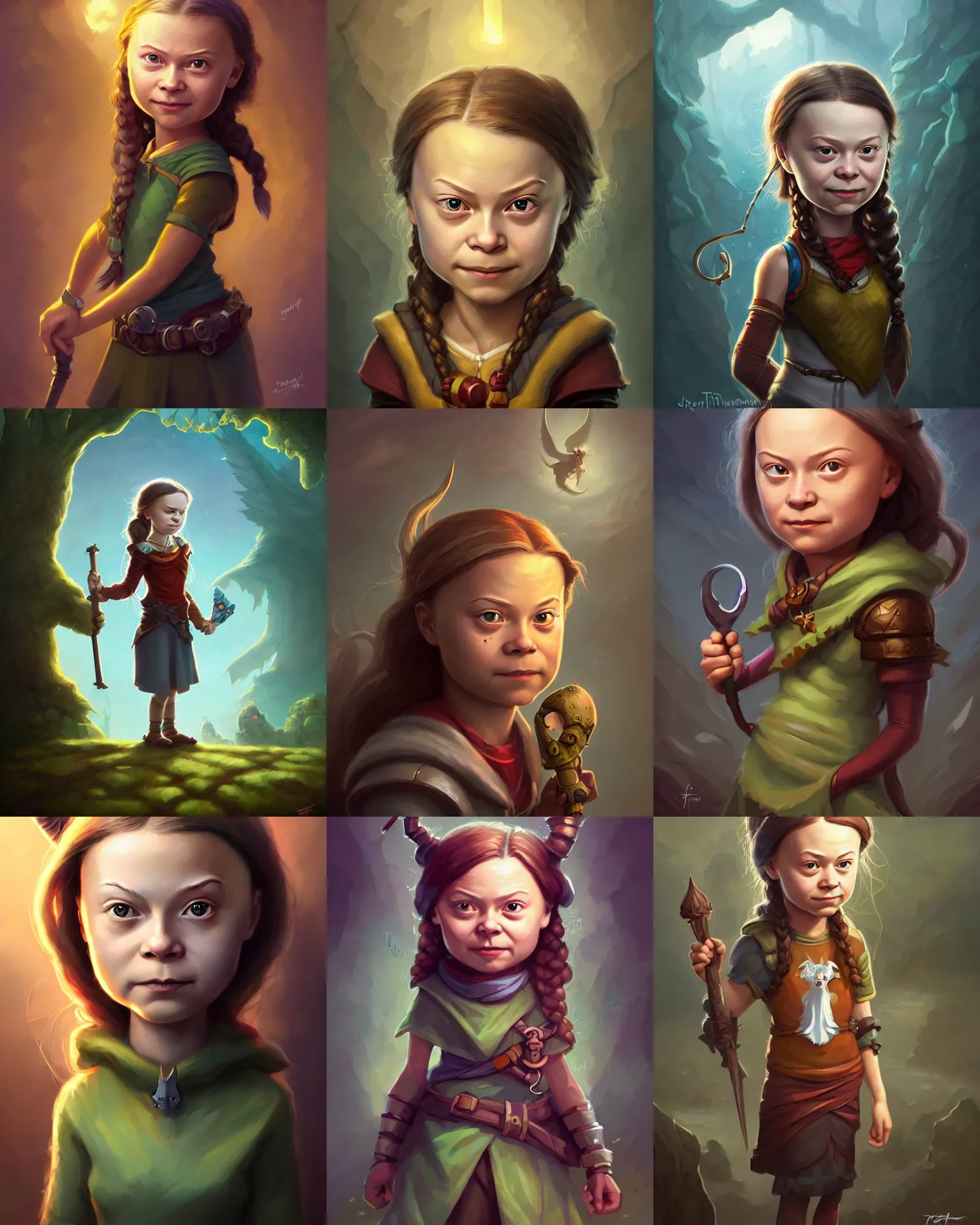 Prompt: cute little anthropomorphic greta thunberg cute and adorable, pretty, beautiful, dnd character art portrait, matte fantasy painting, deviantart artstation, by jason felix by steve argyle by tyler jacobson by peter mohrbacher, cinema