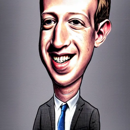 Image similar to a caricature portrait of Mark Zuckerberg drawn by Mort Drucker- Mad Magazine