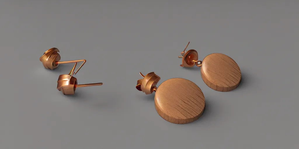 Image similar to earring design, jewelry design, wood, nordic, art deco, material, product design, trending on artstation, cgsociety, photo realistic, design by ziva cph and isabel lennse and kalevala, 8 k, unreal engine, c 4 d