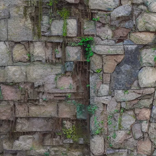 Image similar to a painterly stylized stone cladding with moss in the cracks texture