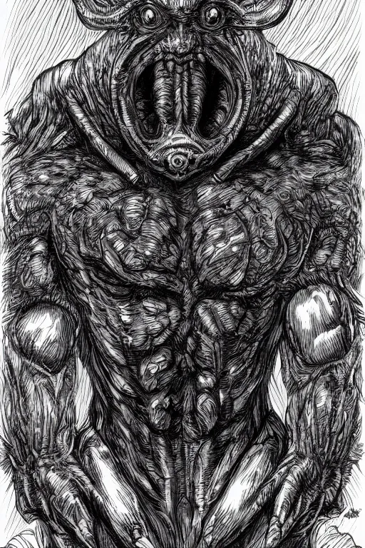 Image similar to mole human figure monster, symmetrical, highly detailed, digital art, sharp focus, trending on art station, kentaro miura manga art style