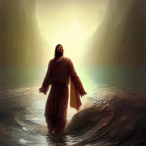 Image similar to Jesus Christ walking on water by Marc Simonetti