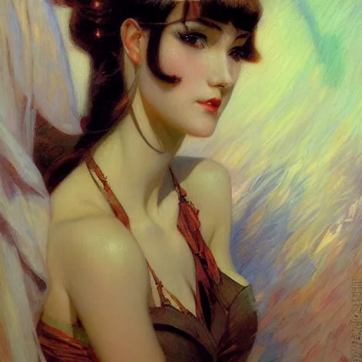 Image similar to detailed portrait of art deco anime girl, painting by gaston bussiere, craig mullins, j. c. leyendecker