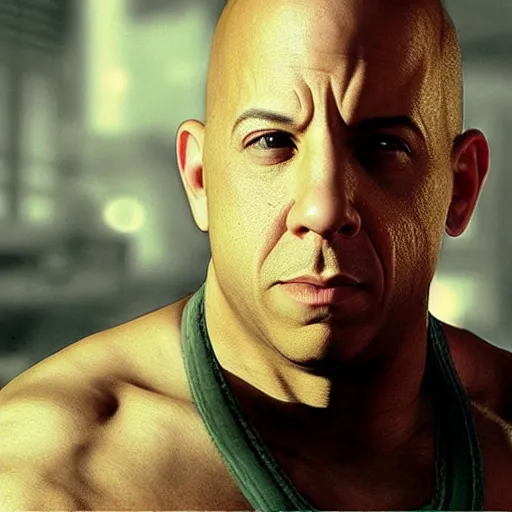 Image similar to vin diesel as a ghost in the video game phasmophobia