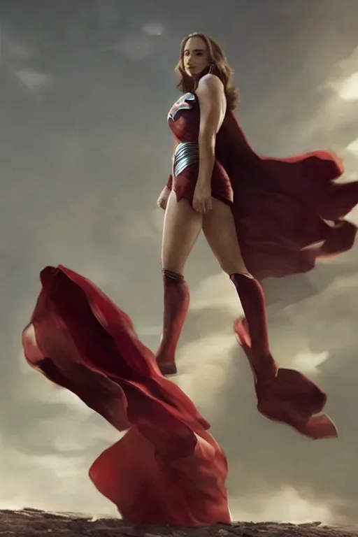 Prompt: a cinematic portrait of Man of Steel flying cast as Natalie Portman by Greg Rutkowski, full body shot