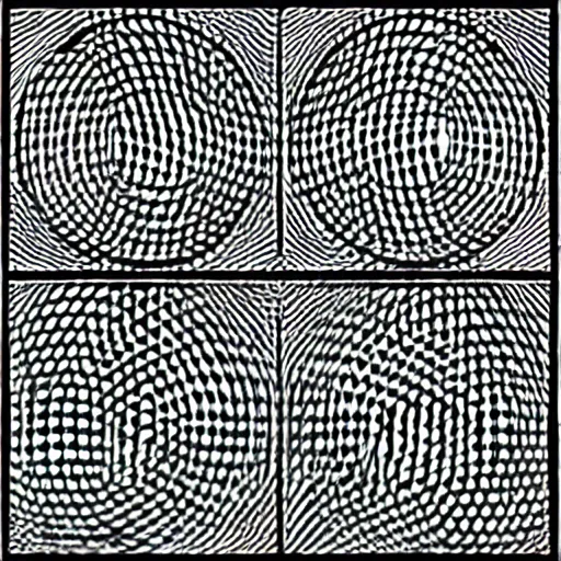 Image similar to real optical illusion, circles, squares, lines, black and white, illusion