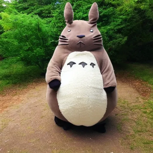 Prompt: ultra unhealthy fat cat dressed in a funny totoro costume realistic photograph