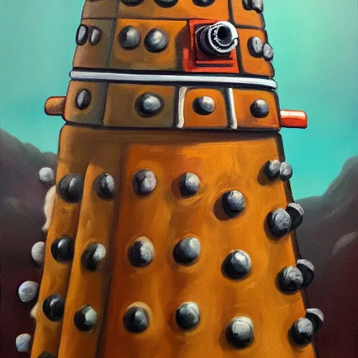 Prompt: Oil painting of a dalek
