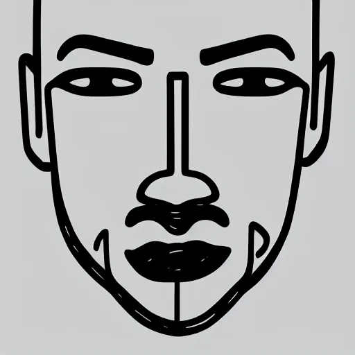 Prompt: minimalistic line portrait of bald short - bearded man with round face, small eyebrows, wide lips and kind blue eyes, black and white, pictogram, ink, pencil