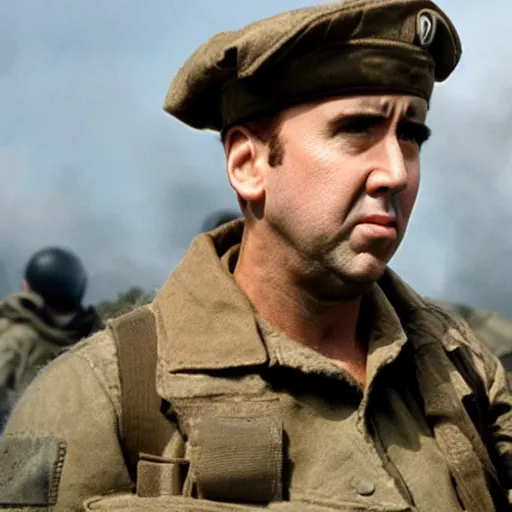 Image similar to Nicolas Cage starring in Saving private Ryan