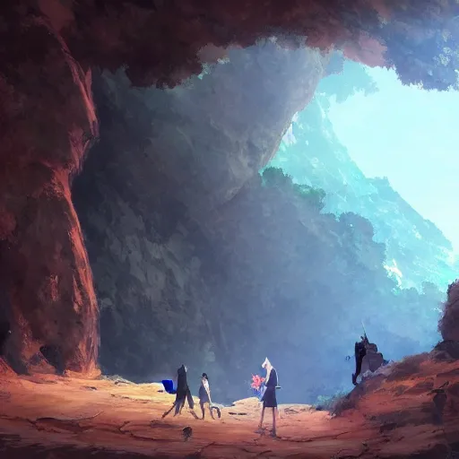 Prompt: a cave painting, by makoto shinkai