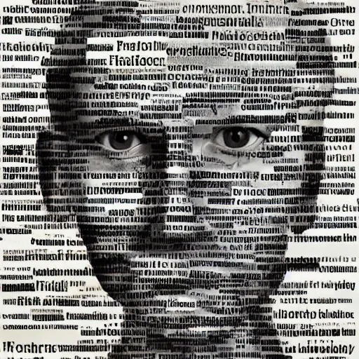 Image similar to portrait made of words, collage art