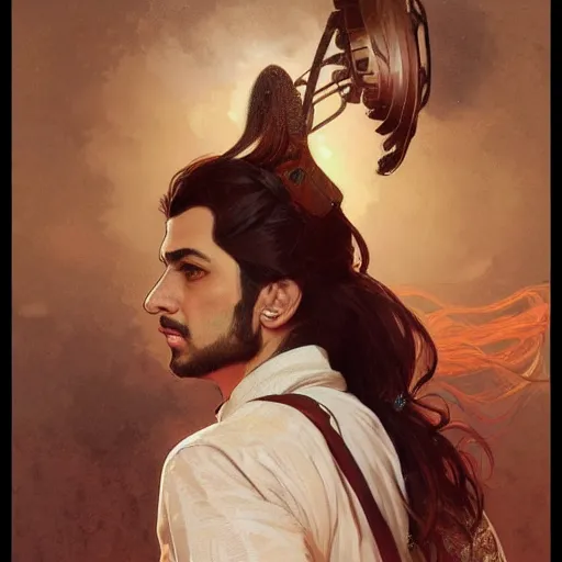 Image similar to portrait of kurdish singer adnan karim, highly detailed, digital painting, artstation, concept art, sharp focus, illustration, art by art germ and greg rutkowski and alphonse mucha