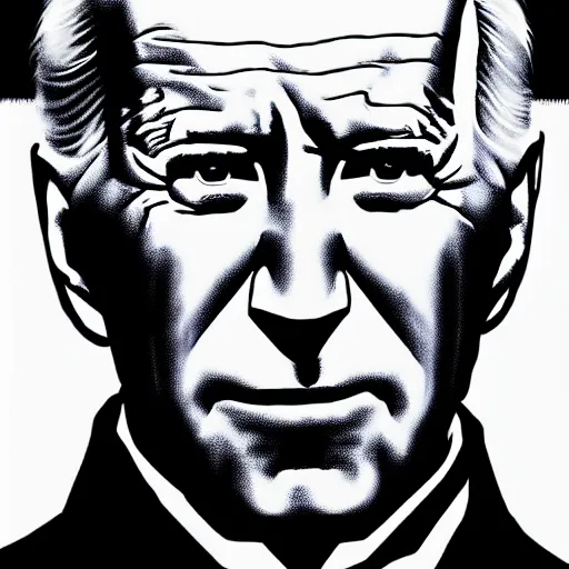 Prompt: Joe Biden looking dark and sinister, by Tsutomu Nihei, highly detailed