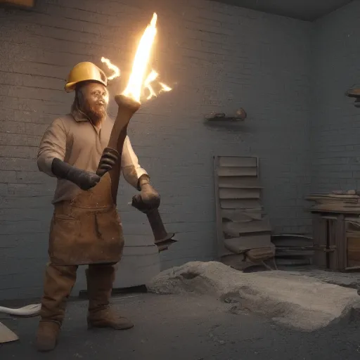 Image similar to Blacksmith creates new element with hammer, arnold render, ultrarealistic, bloom, mythic