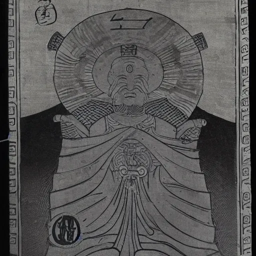 Image similar to yurunu, he rules over wisdom and knowledge. his symbol is a scroll.