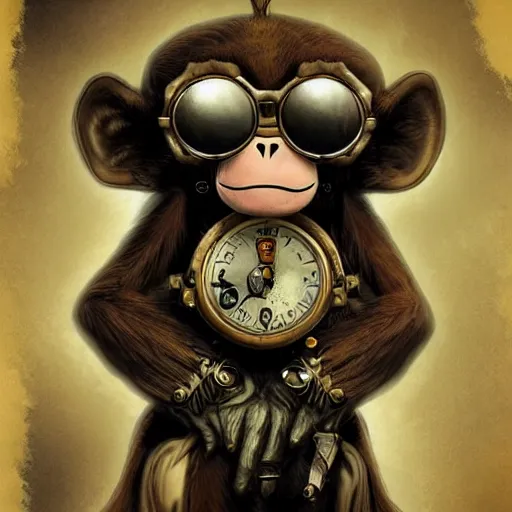 Image similar to cool monkey in steampunk style, digital art, high quality, artstation