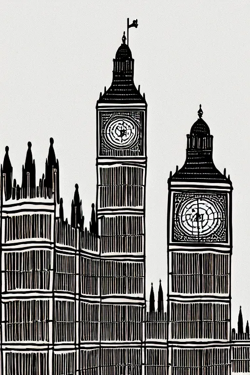 Prompt: london big ben, illustration, in the style of katinka reinke