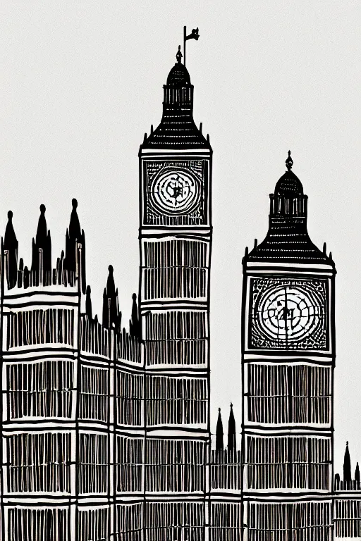 Image similar to london big ben, illustration, in the style of katinka reinke