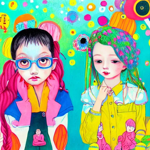 Prompt: Children's Dream in the style of Hikari Shimoda, bright colors, cute, magical