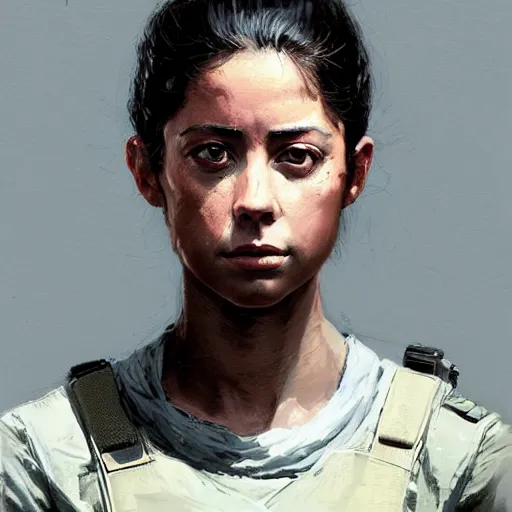 Image similar to portrait of a woman by greg rutkowski, rosa salazar as a colonial marine from aliens franchise, she is about 3 0 years old, military composure, wearing the tactical gear of the colonial marines, highly detailed portrait, digital painting, artstation, concept art, smooth, sharp foccus ilustration, artstation hq