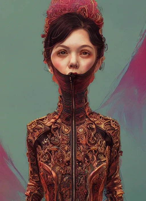 Image similar to skintight leather jacket : : by martine johanna and simon stalenhag and chie yoshii and casey weldon and wlop : : ornate, dynamic, particulate, rich colors, intricate, elegant, highly detailed, centered, artstation, smooth, sharp focus, octane render, 3 d