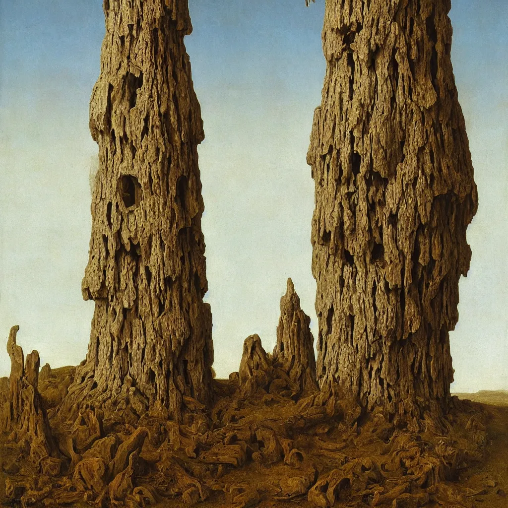 Prompt: a single colorful! fungus tower white! clear empty sky, a high contrast!! ultradetailed photorealistic painting by franz sedlacek, jan van eyck, hard lighting, masterpiece