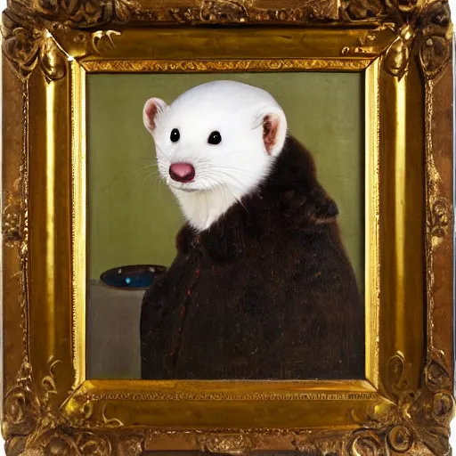 Image similar to Portrait of a Ferret with dark fur in a general outfit , painted by Jan Willem Pieneman, Courageous, Bold, painting, Bourgeois