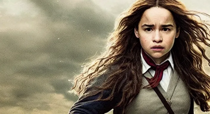 Image similar to Still of Emilia Clark starring as Hermione Granger in her Gryffindor uniform in the new Harry Potter reboot