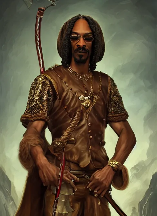 Prompt: snoop dogg as an archer, short beard, grumpy, Ivan Aivakovsky, Boris Vallejo, epic fantasy character art, D&D Concept Art, full length, Realistic, Regal, Refined, Detailed Digital Art, Oil Paining, Exquisite detail, post-processing, masterpiece, Cinematic Lighting, Unreal Engine, 8k, HD, Stanley Artgerm Lau, WLOP, Rossdraws, Frank Frazetta, Andrei Riabovitchev, Marc Simonetti, trending on artstation,