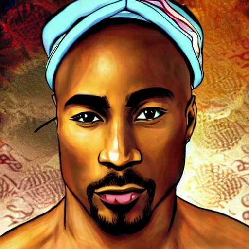 Image similar to Tupac Shakur, screenshot from a 2012s anime