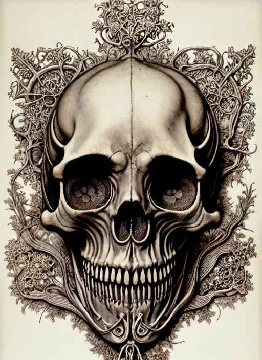 Image similar to art forms of nature by ernst haeckel, memento mori by arthur rackham, ornate antique porcelain beautiful skull mask, ultrasharp, photorealistic, hyperdetailed, octane render, polished, art nouveau, neo - gothic, gothic, intricate ornamental organic filigree, art nouveau botanicals, art forms of nature by ernst haeckel, horizontal symmetry, symbolist, visionary