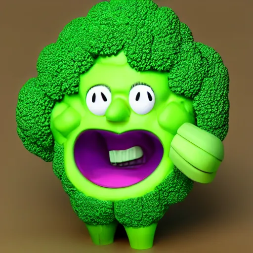 Image similar to a 3d render of a smiling happy broccoli, he is dancing, vivid bright colors