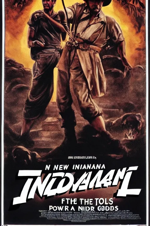 Prompt: new indiana jones film poster, set in rome, indiana jones and the power of the gods ( english text )