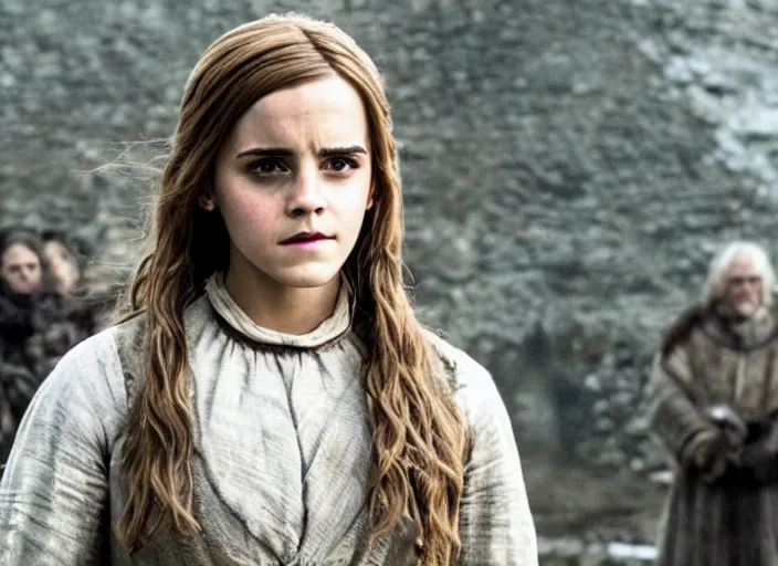 Image similar to emma watson as hermione granger in that infamous game of thrones scene