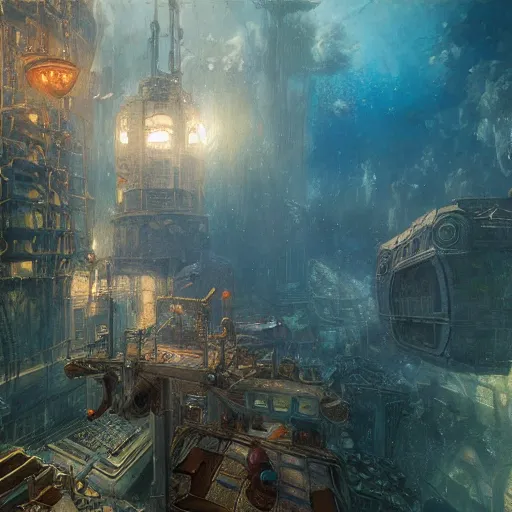 Image similar to underwater city, bioshock, highly detailed painting by gaston bussiere, craig mullins, j. c. leyendecker 8 k