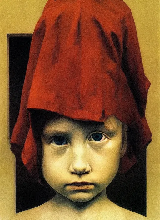 Image similar to child portrait with a paper bag over the head Edward Hopper and James Gilleard, Zdzislaw Beksinski, highly detailed