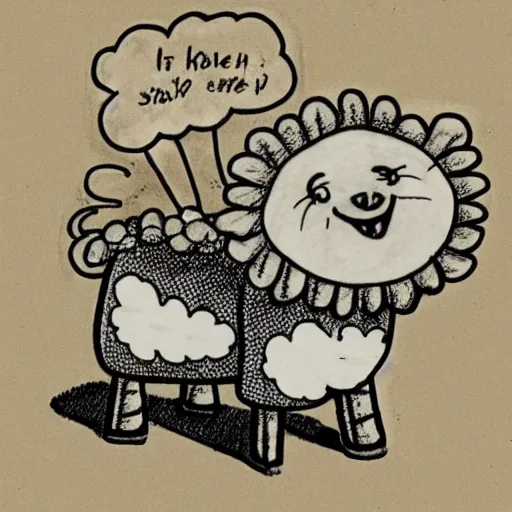 Prompt: comic drawing of a happy sheep