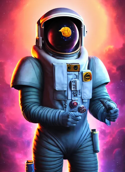 Image similar to an epic fantasy comic book style portrait painting of an astronaut lhama, defensor of the galaxy. deep space background unreal 5, daz, hyperrealistic, octane render, cosplay, rpg portrait, dynamic lighting