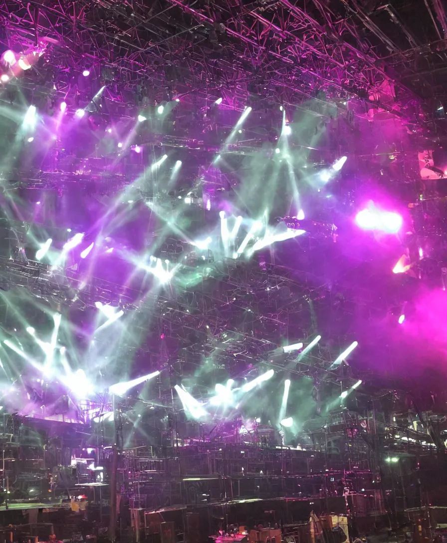 Prompt: truss lighting show stage concert LED wall screens pyro