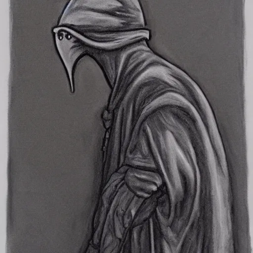 Prompt: Plague doctor charcoal painting