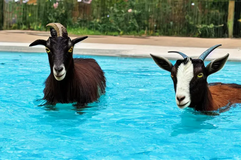 Prompt: a goat swimming in the pool