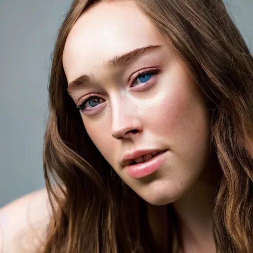 Prompt: a portrait of alycia debnam carey closed mouth-smile while posing for photo, award winning photograph, HDR, natural lighting, shot on nikon z9, depth of field, f/1.8,
