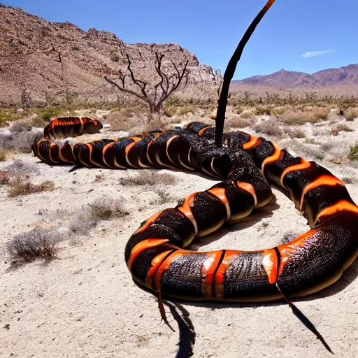 Prompt: giant centipede at Joshua Tree surrounded by ninjas