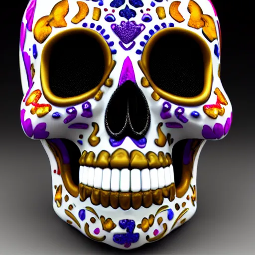 Image similar to spotlight studio photo of a sugar skull made of mercury, 8 k hd, 3 d